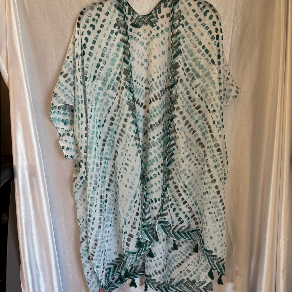 Boho Green Tie-Dye Kaftan Tunic Beach Cover-Up Kimono OS